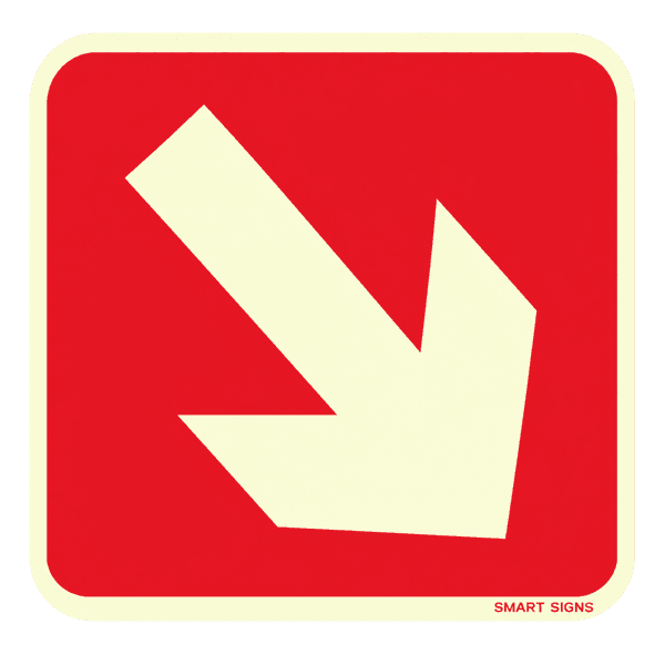 Brannskilt, pil skrå / diagonalt, PVC