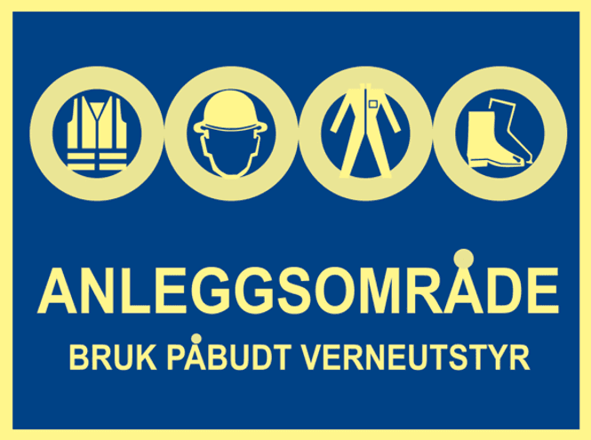 Huvudbild ANLEGGSOMRÅDE Bruk påbudt verneutstyr. Etterlysende! 