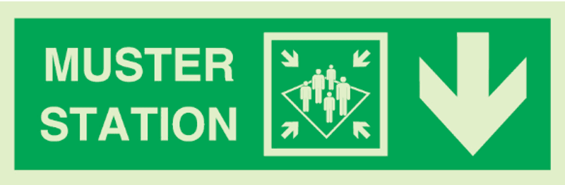 Muster station with arrow down