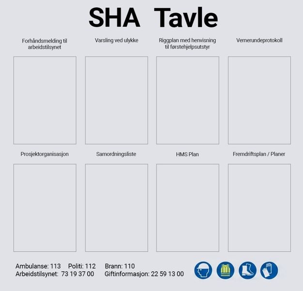 SHA tavle - Akryl for montering på vegg