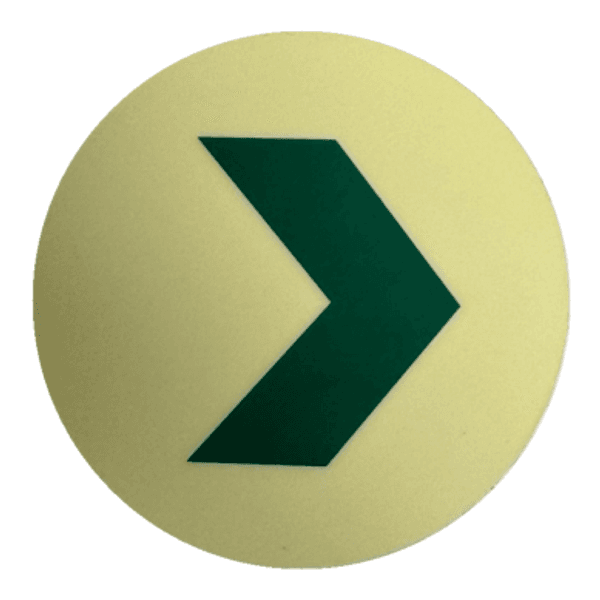 Efterlysande cirkel med Pil &oslash;50 mm. med lim, aluminium/vinyl